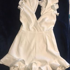 Ruffle Shoulder Tie-Up Back Romper White